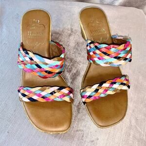 Italian Shoemaker Wedge Sandal Heels with Colorful Braided Straps Size 7.5